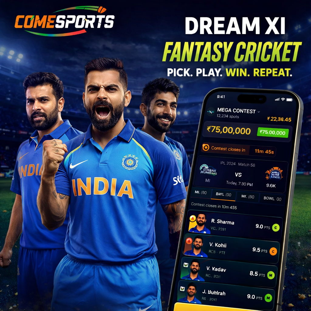 Come App Club fantasy cricket and India team visual