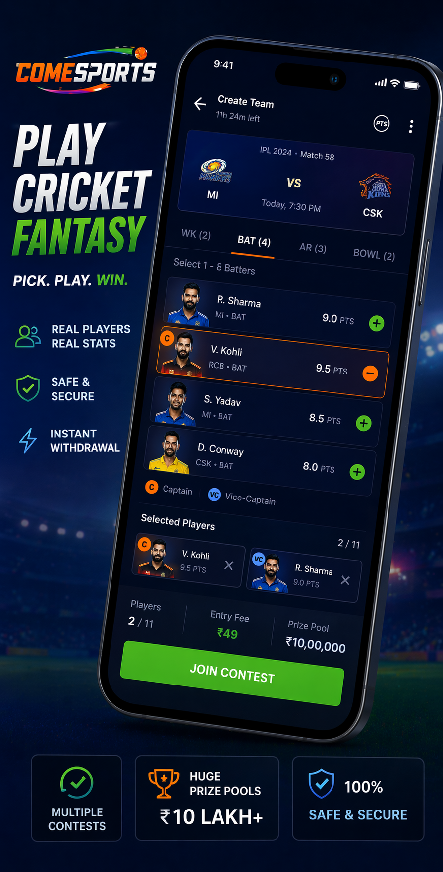 Come App Club cricket fantasy visual